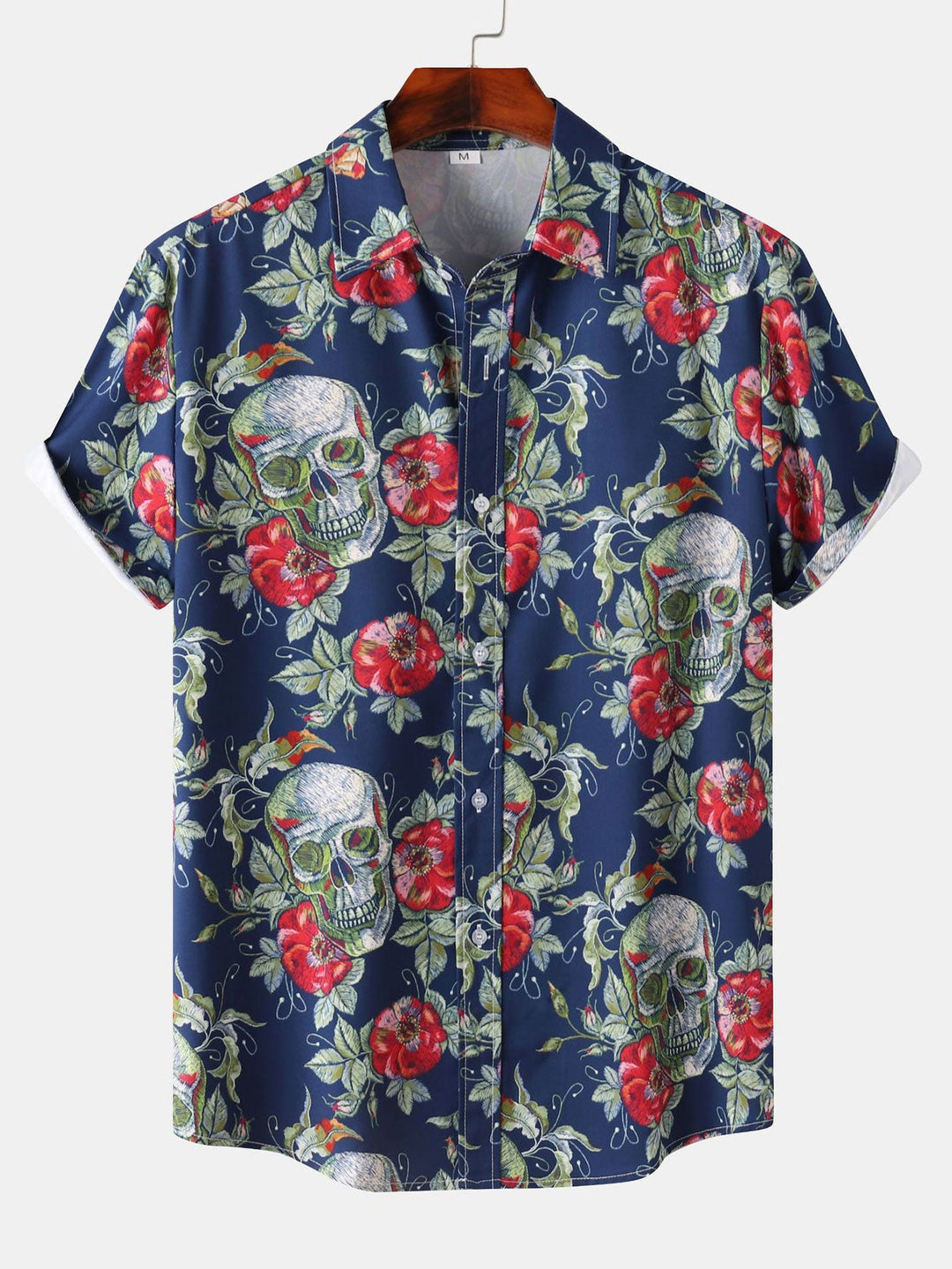 Rozen schedelprint knoopshirt
