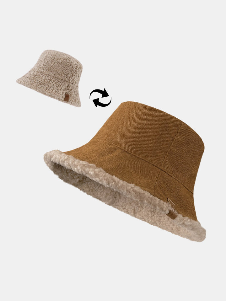 Dikke en warme corduroy en kasjmier splicing multifunctionele zachte pluche bucket cap kan in beide richtingen worden gedragen