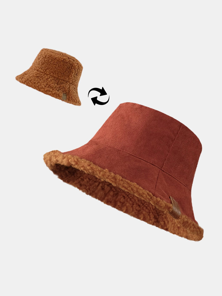 Dikke en warme corduroy en kasjmier splicing multifunctionele zachte pluche bucket cap kan in beide richtingen worden gedragen