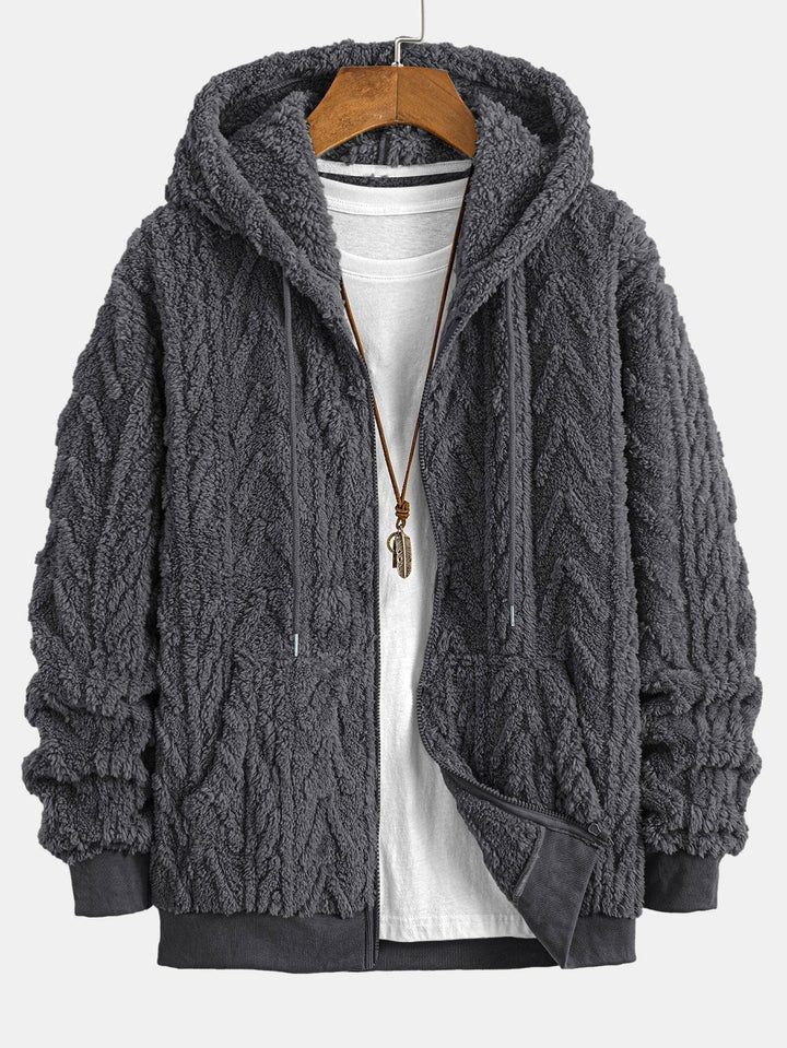 Geometrische Jacquard Zip Up Teddy Hoodie