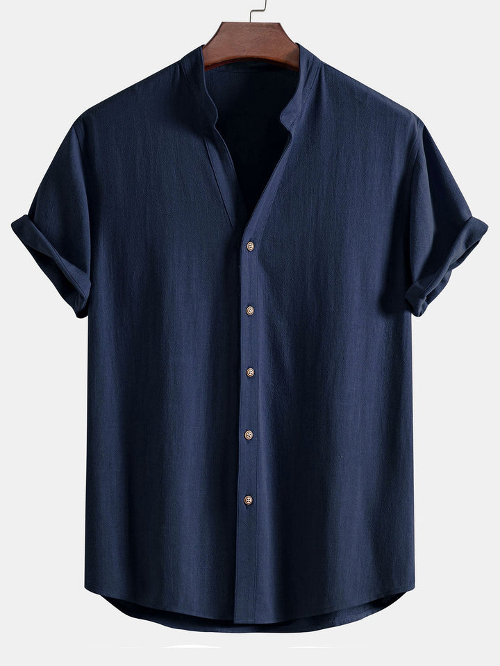 Korte Mouwen V-Hals Linnen Rayon Mix Shirt