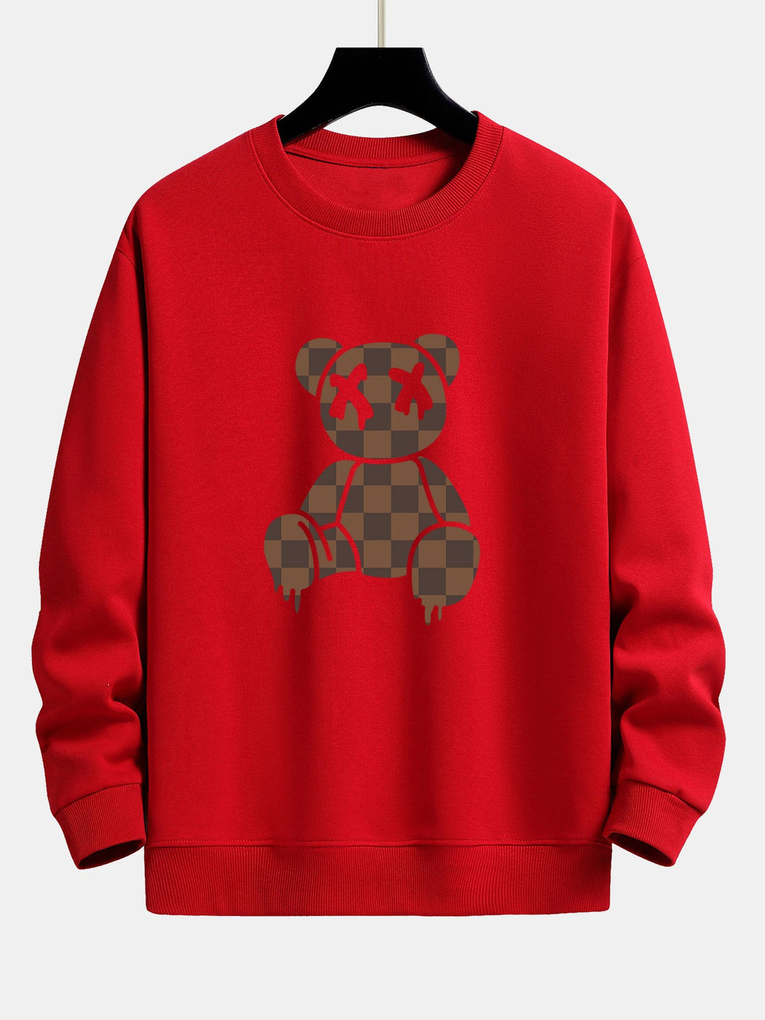 Checkerboard Dissolving Bear Print Relax Fit Sweatshirt