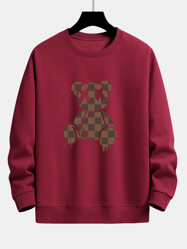 Checkerboard Dissolving Bear Print Relax Fit Sweatshirt