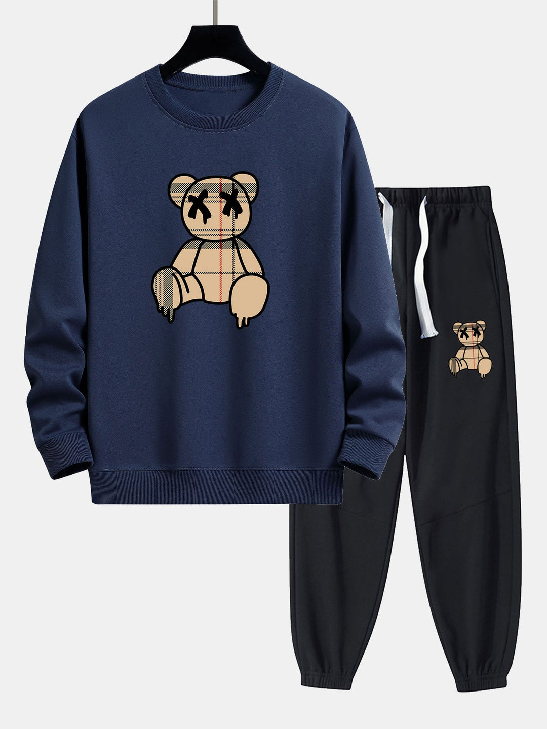 Geruite patroon oplosbare beerprint relax fit sweatshirt & joggerbroek