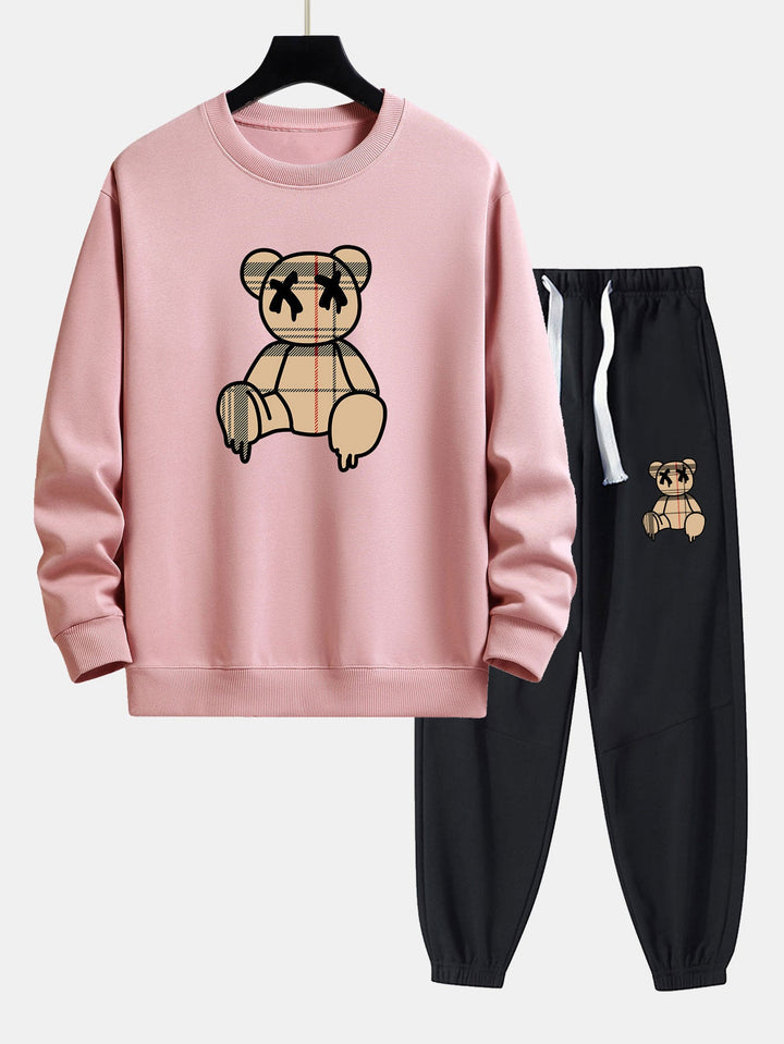 Geruite patroon oplosbare beerprint relax fit sweatshirt & joggerbroek