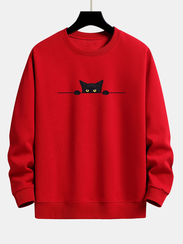 Zwarte Kat Print Relax Fit Sweatshirt