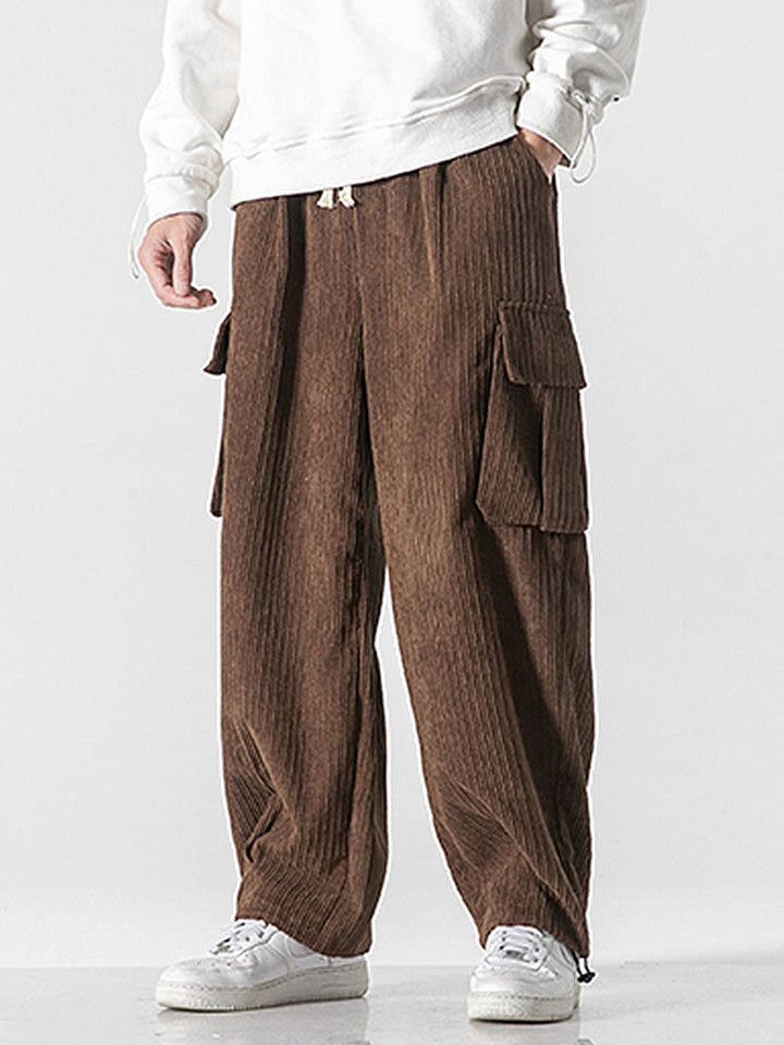 Relaxed Fit Touwsluiting Hem Corduroy Cargo Broek