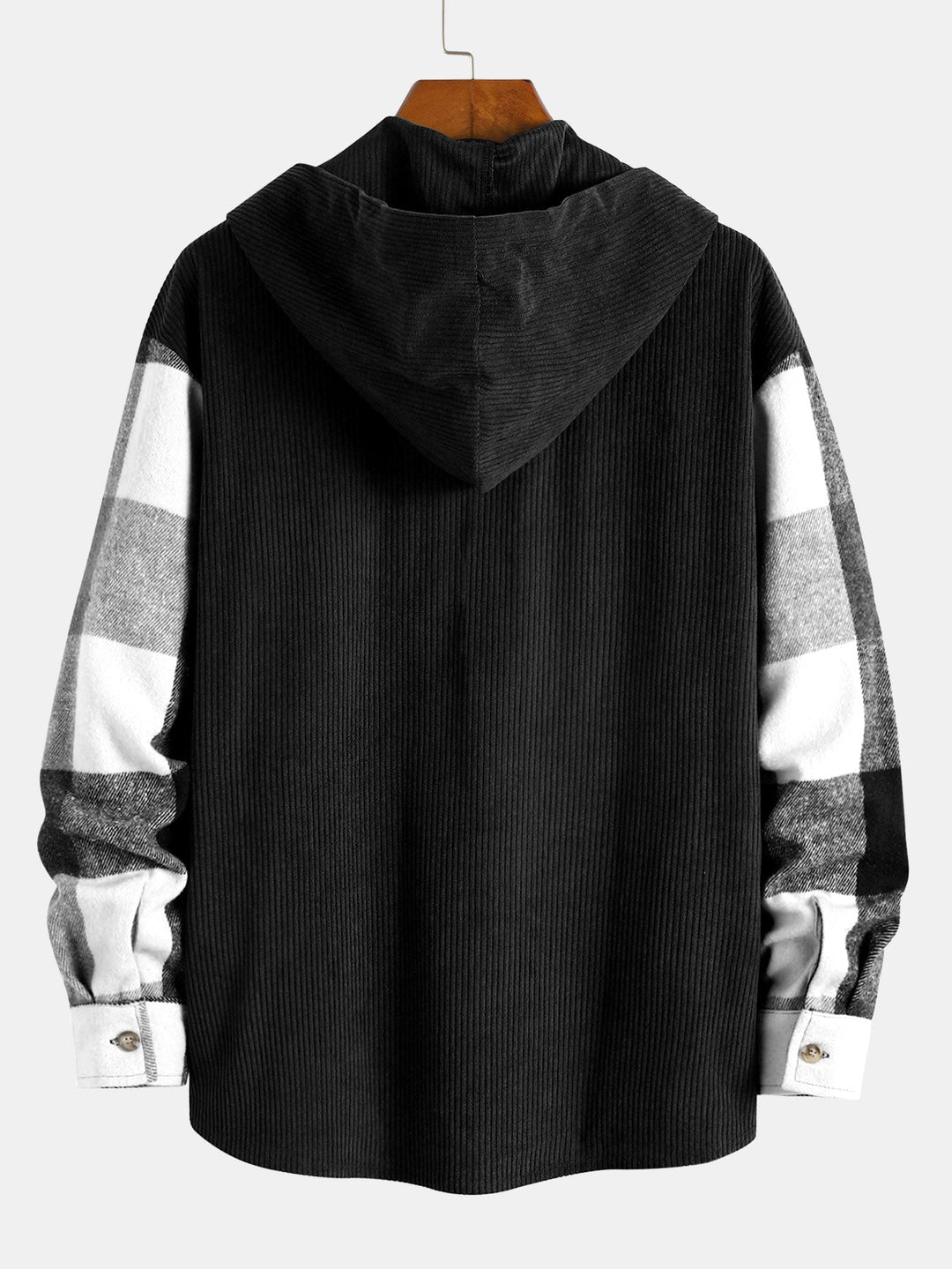 Relax Fit Flannel Ruit Corduroy Patchwork Hoodie Shirt & Corduroy Cargo Jogger Broek