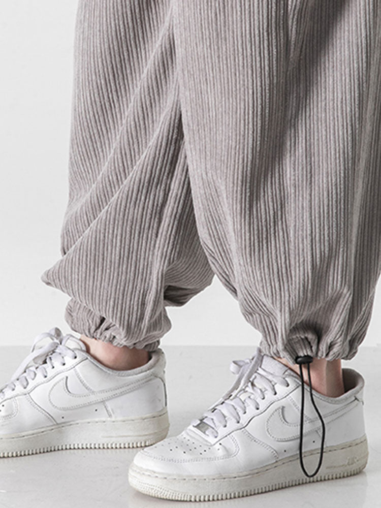 Relaxed Fit Touwsluiting Hem Corduroy Cargo Broek