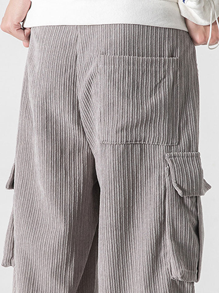 Relaxed Fit Touwsluiting Hem Corduroy Cargo Broek