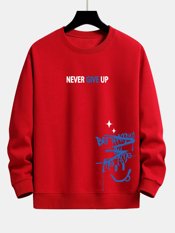 Never Give Up Smiley Face Print Relax Fit Sweatshirt