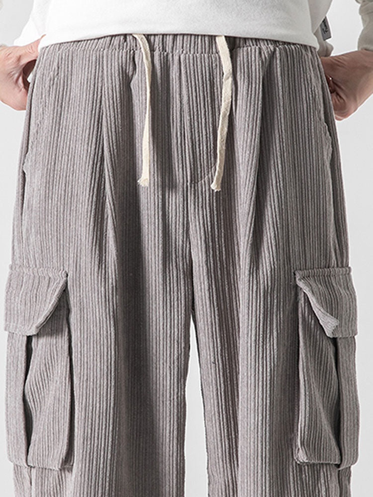 Relaxed Fit Touwsluiting Hem Corduroy Cargo Broek