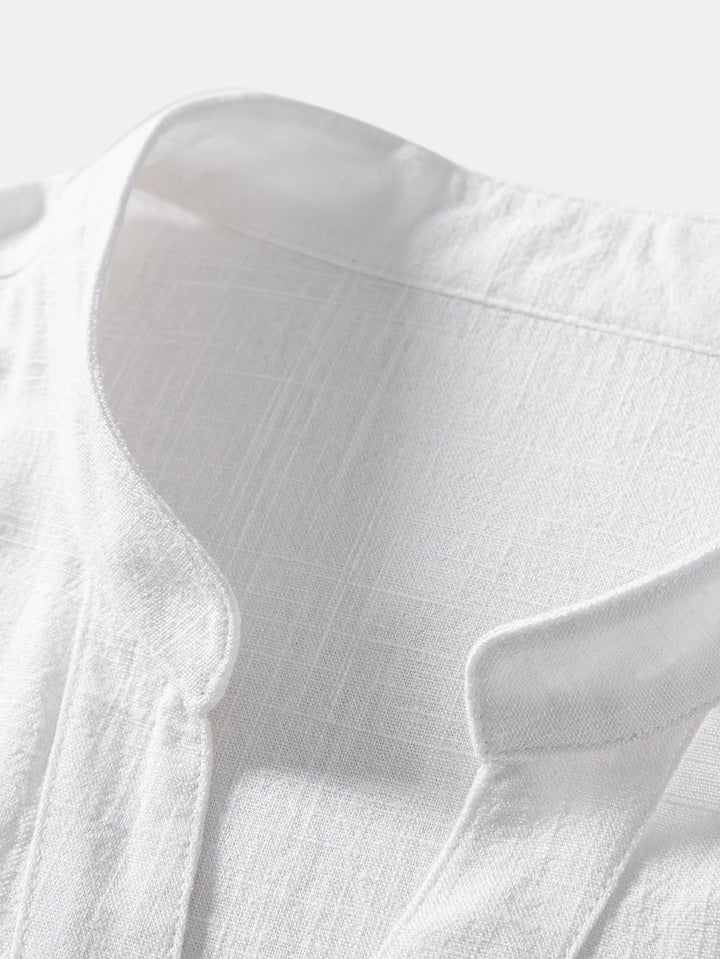 Korte Mouwen V-Hals Linnen Rayon Mix Shirt