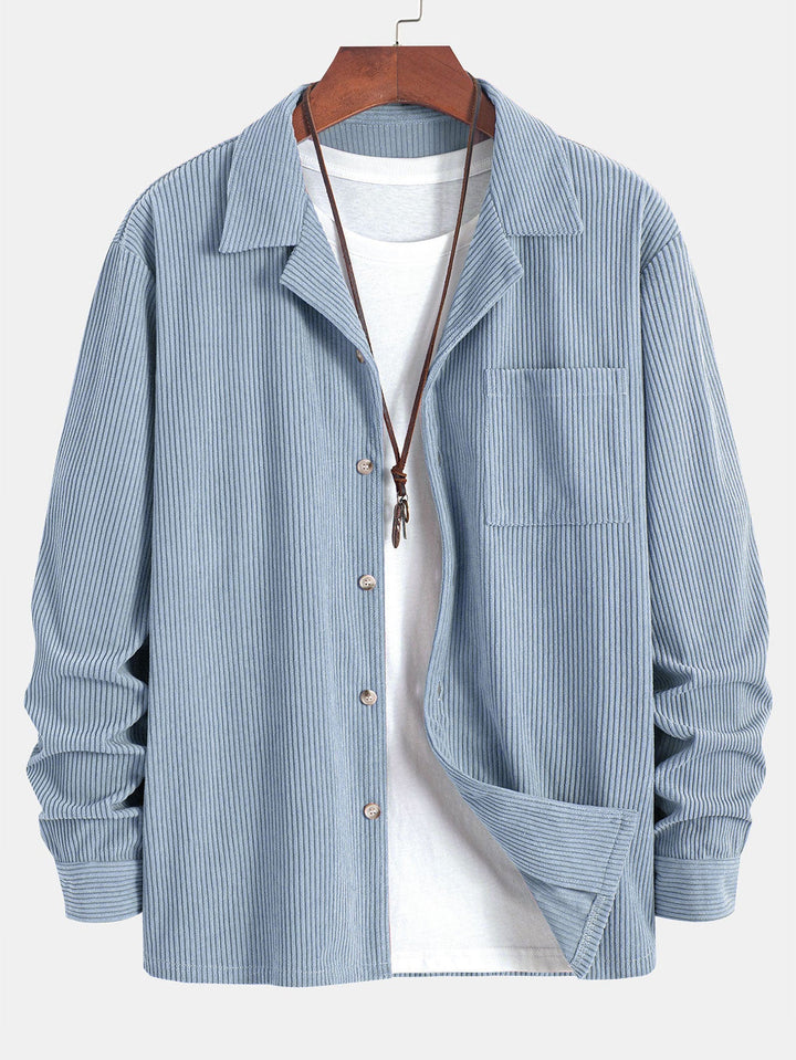 Lange Mouwen Corduroy Cubaanse Kraag Shirt