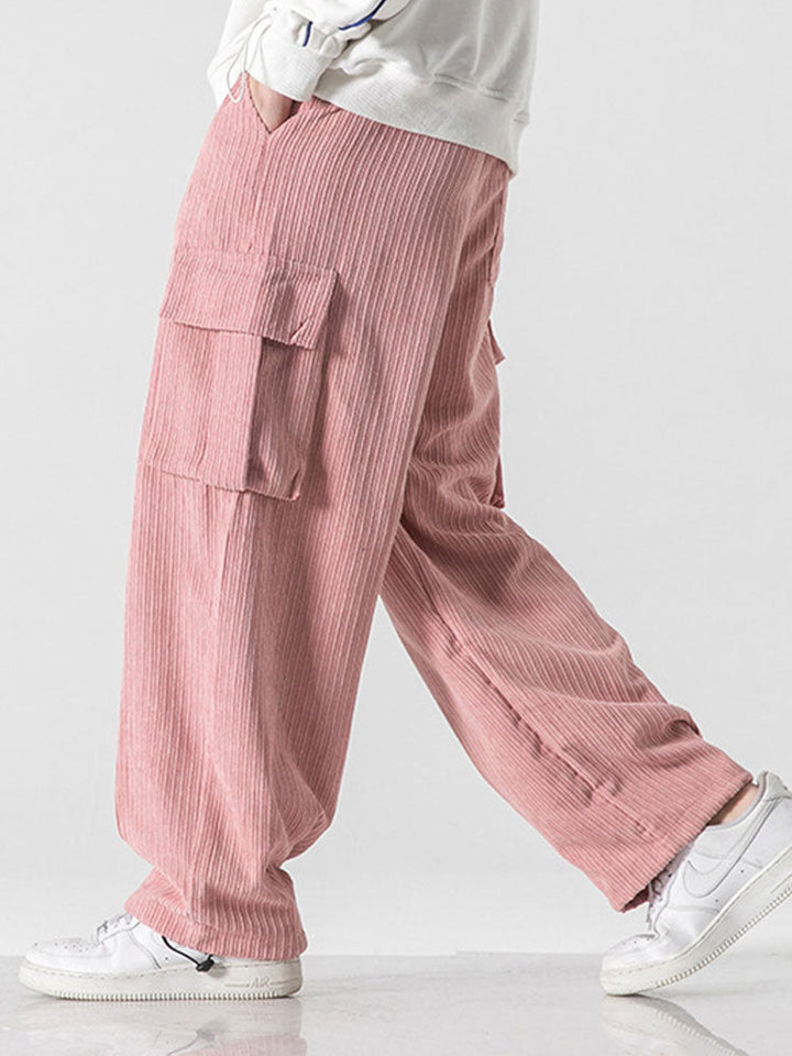 Relaxed Fit Touwsluiting Hem Corduroy Cargo Broek