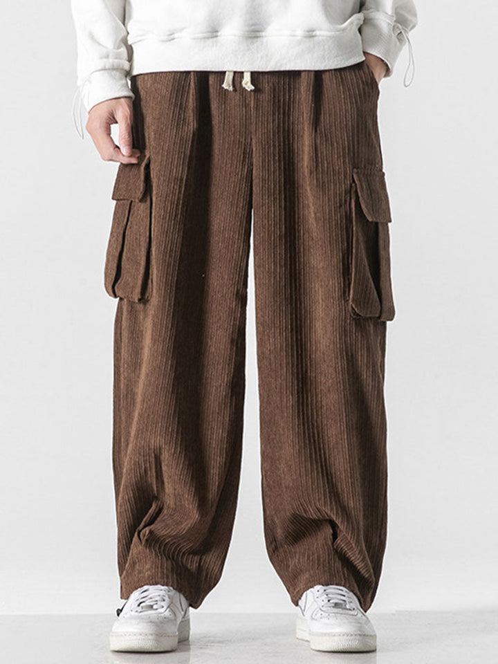 Relaxed Fit Touwsluiting Hem Corduroy Cargo Broek