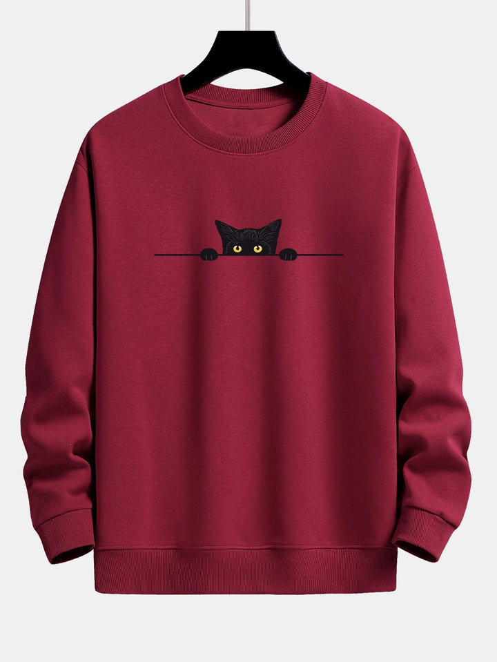 Zwarte Kat Print Relax Fit Sweatshirt