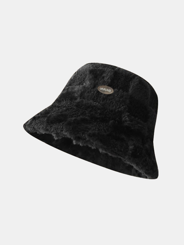Check Plush Warm Faux Fur Bucket Hat