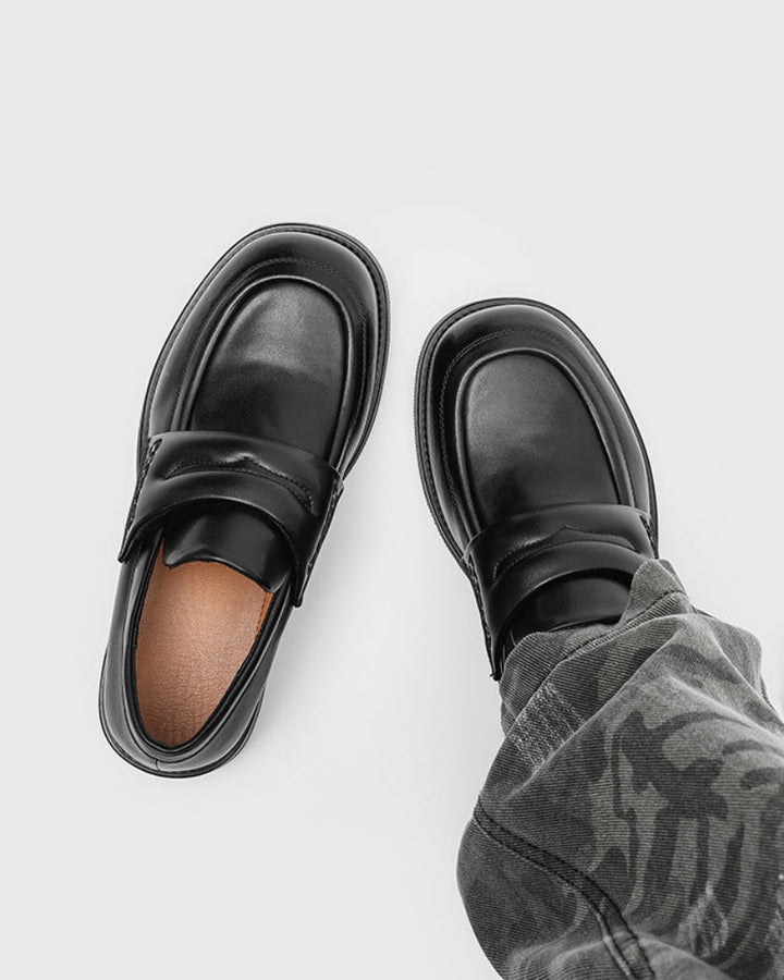 Edge Black Leather Penny Loafers