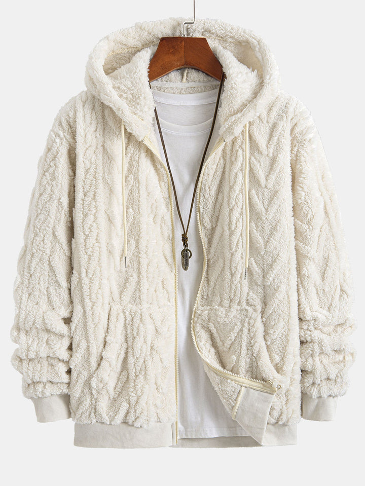 Geometrische Jacquard Zip Up Teddy Hoodie