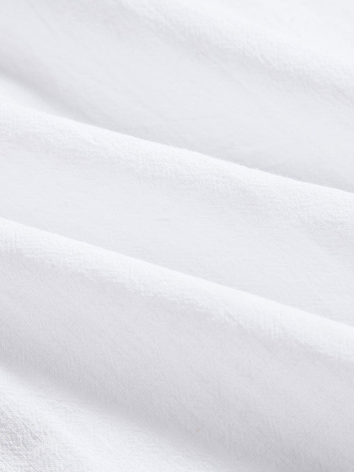 Linnen Look Korte Mouwen Shirt & Gestreepte Print Zwemshorts