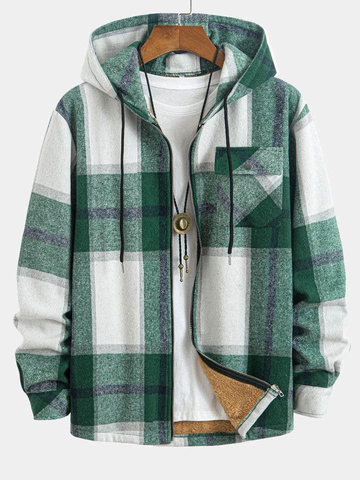 Teddy Gevoerde Flanellen Geruite Hoodie Shirt