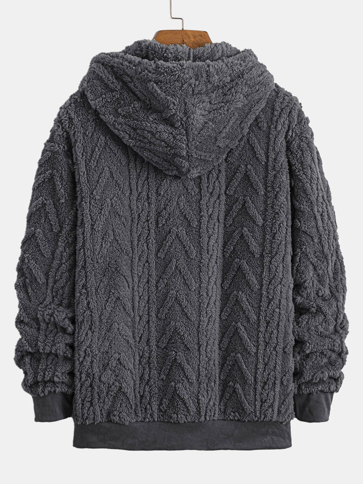 Geometrische Jacquard Zip Up Teddy Hoodie
