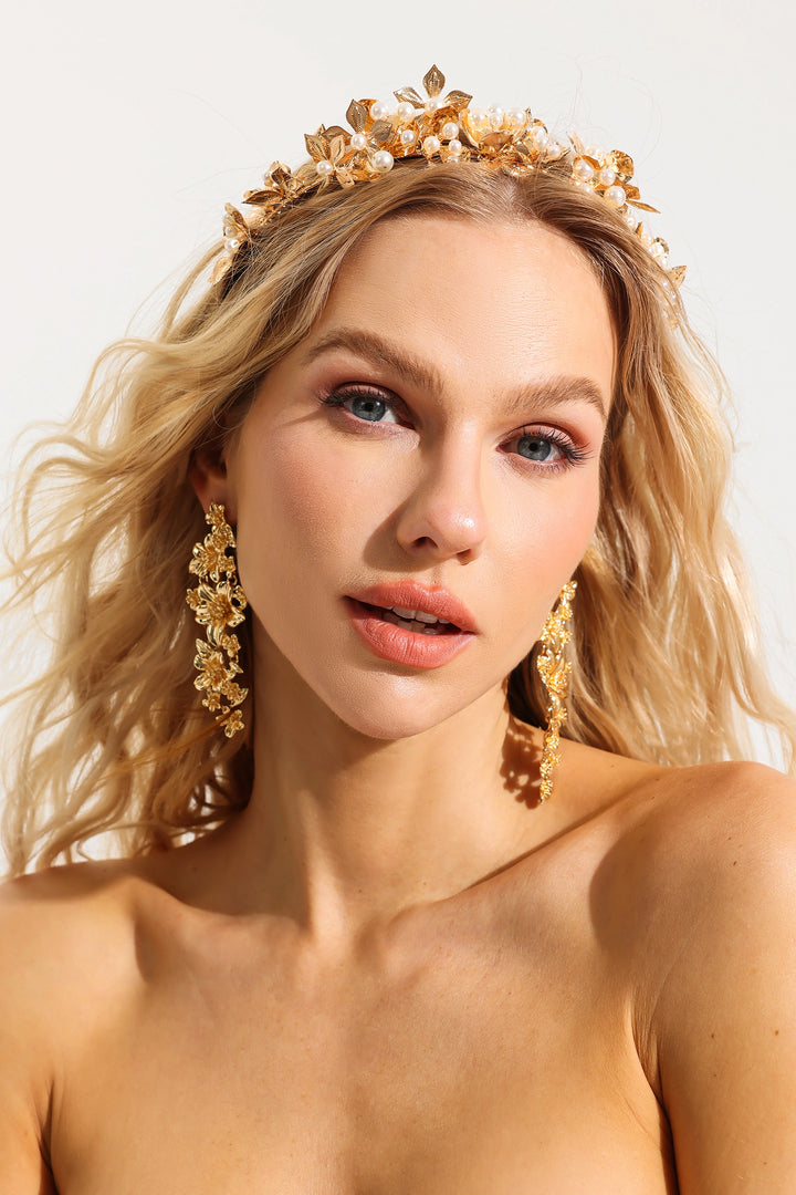 Aurelia l Gold Floral Metal Stud Earrings