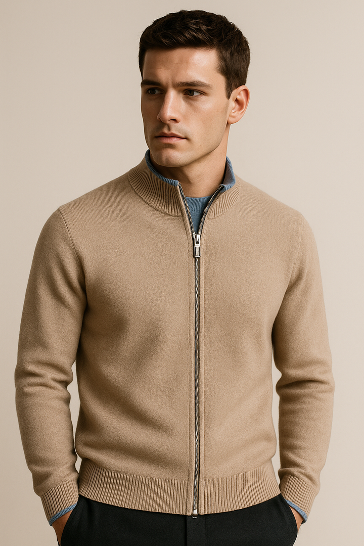Terenzo Zip Cardigan Beige