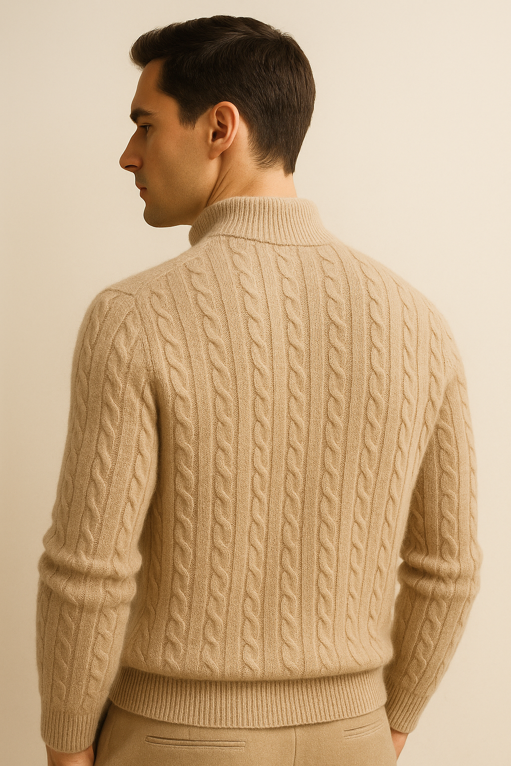 Lerano Cashmere Half-Zip Knit Beige