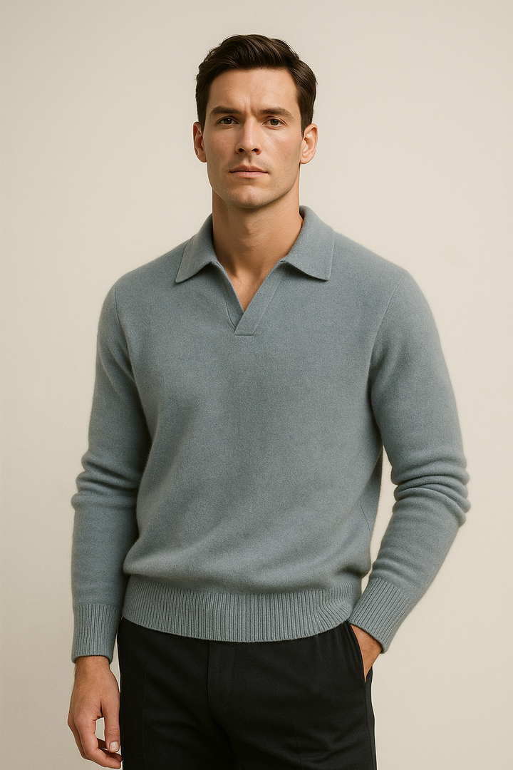 Marencio Cashmere Polo Knit Light Blue