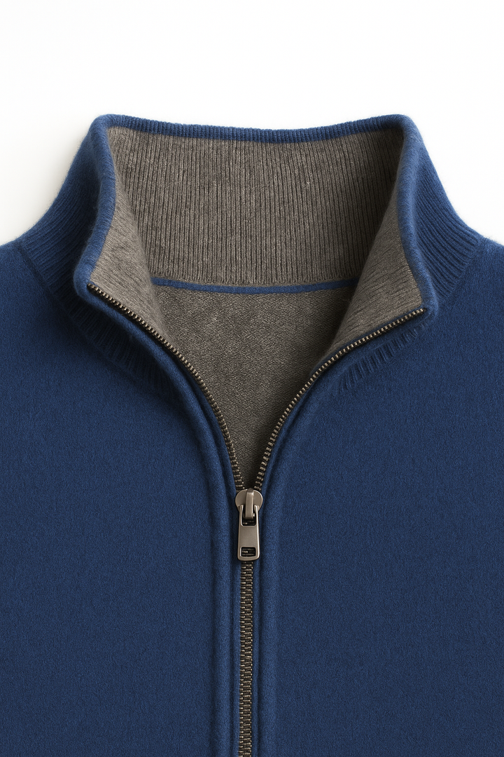 Marciello Reversible Cashmere Zip Knit Navy & Grey