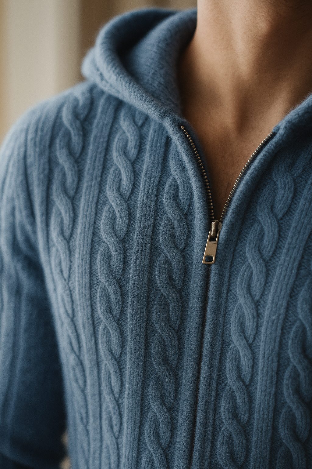 Talieri Hooded Cable Knit Blue