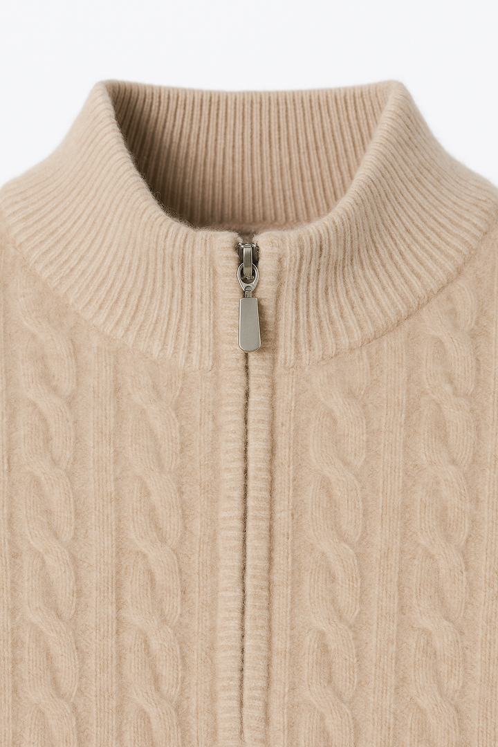 Lerano Cashmere Half-Zip Knit Beige