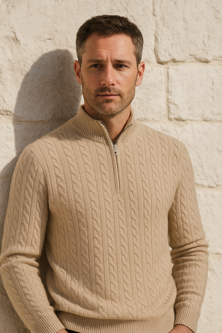 Lerano Cashmere Half-Zip Knit Beige