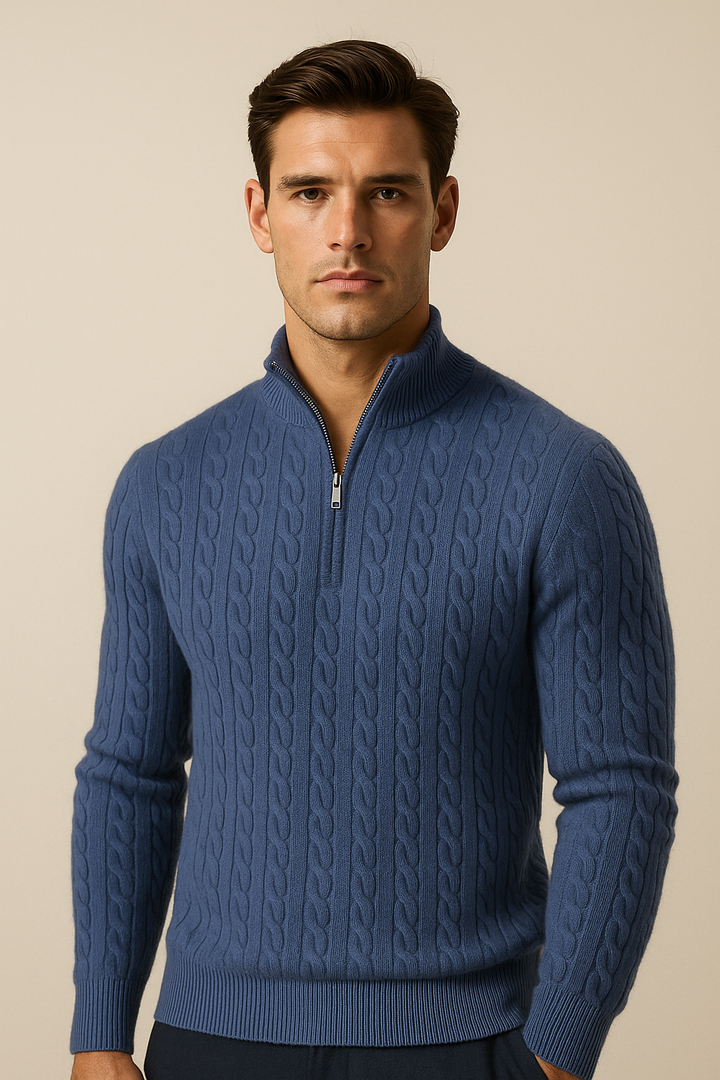 Lerano Cashmere Half-Zip Knit Blue