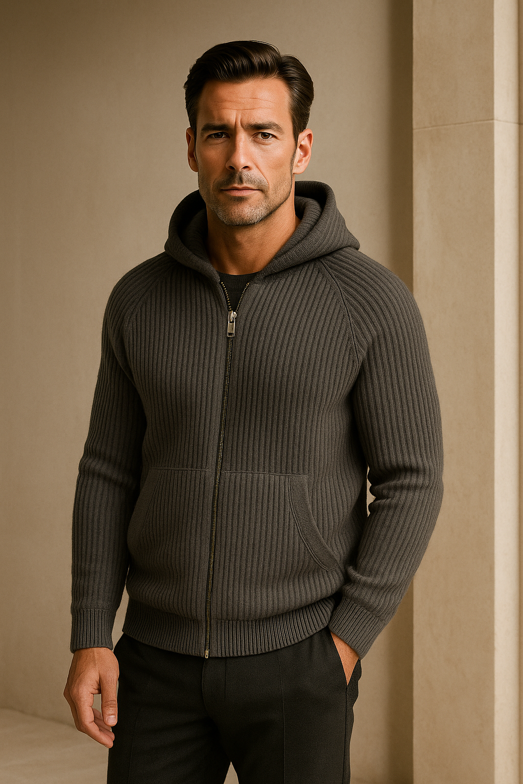 Sorrento Hooded Knit Dark grey