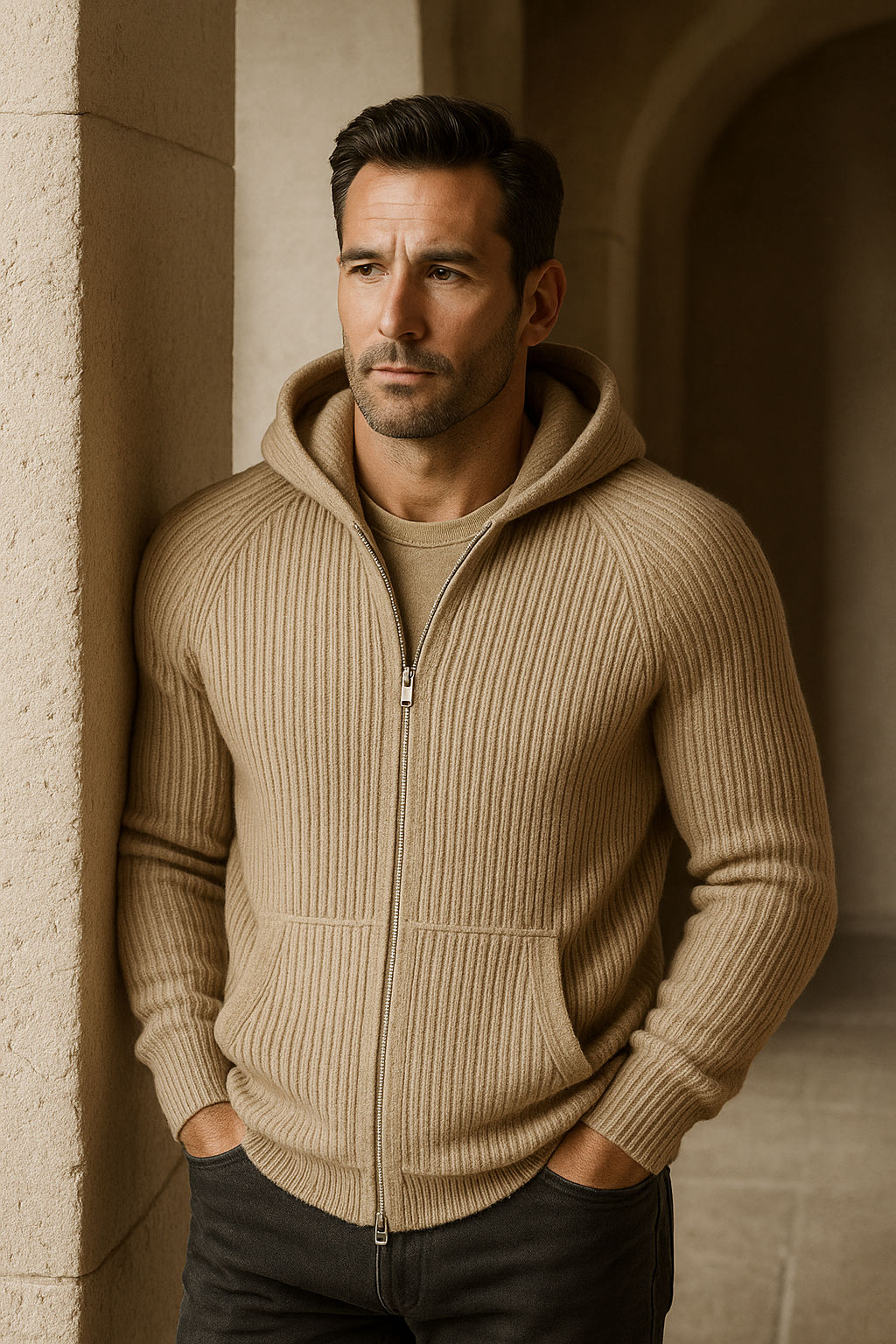 Sorrento Hooded Knit Light Brown