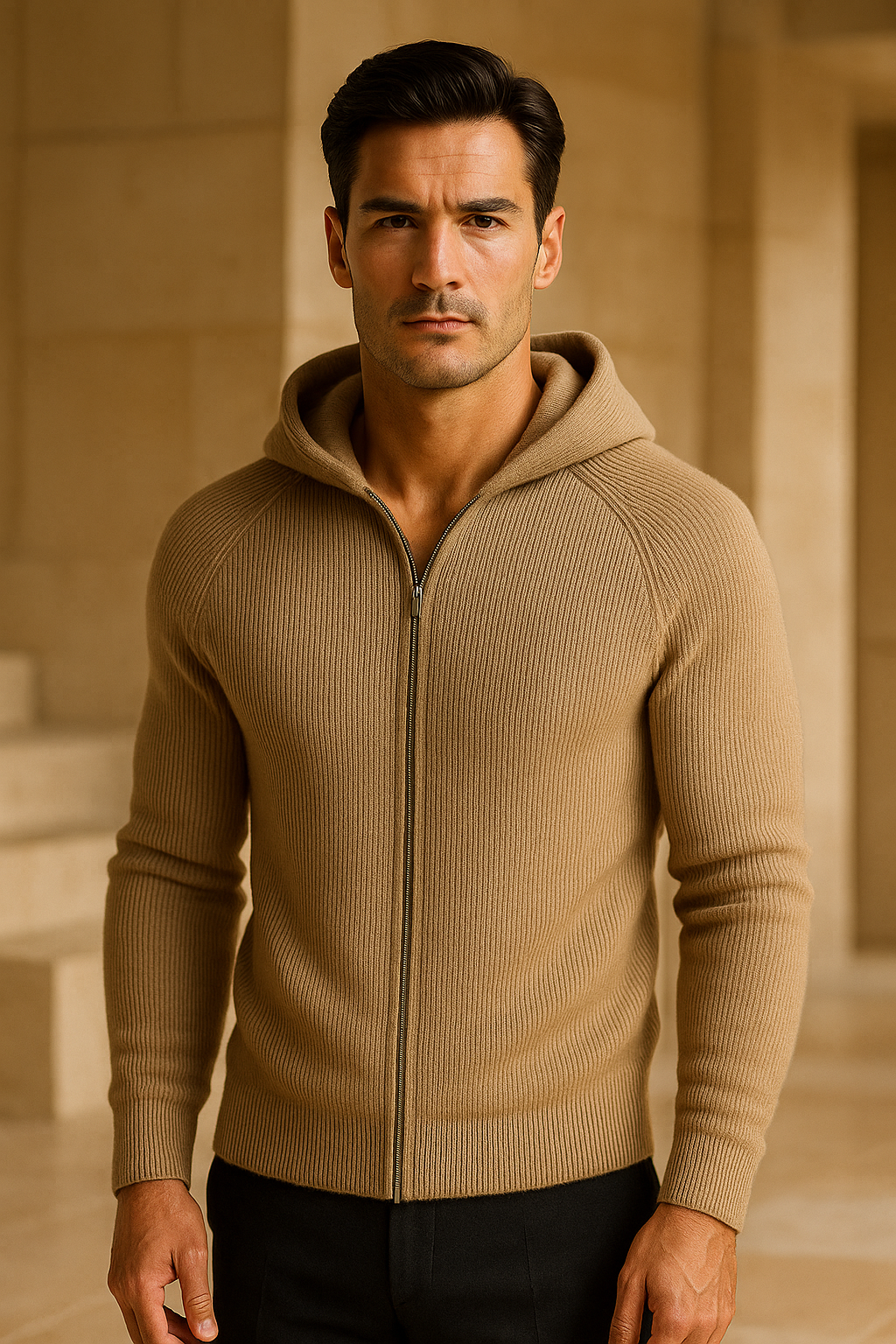 Amalfi Merino Hooded Sweater Taupe