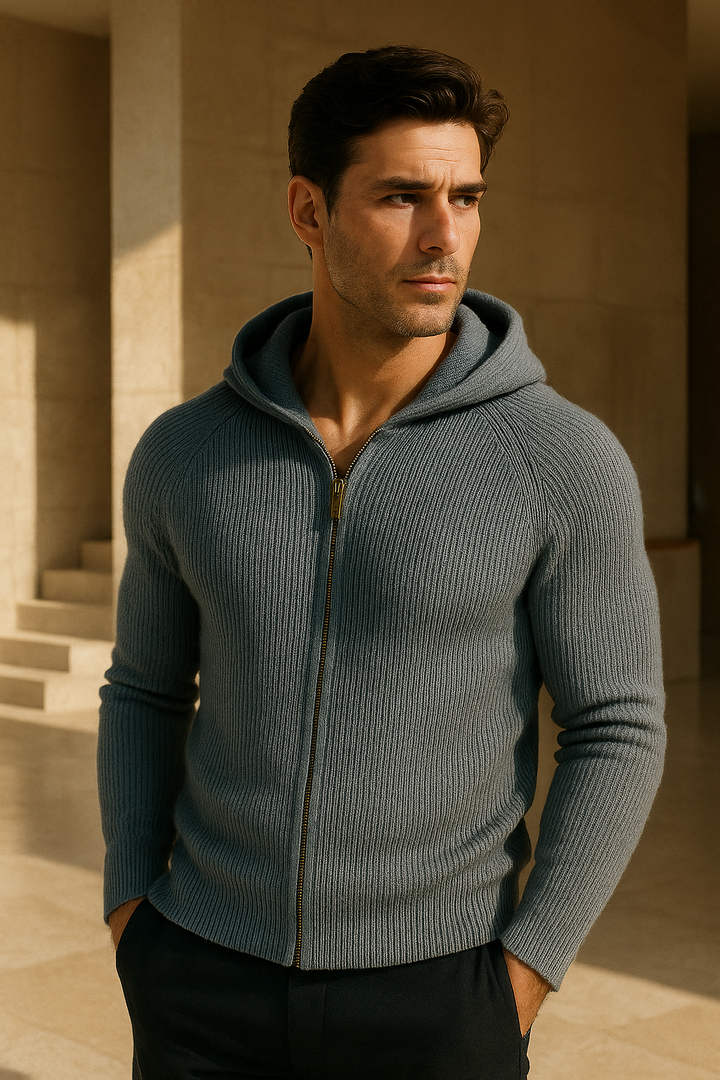 Amalfi Merino Hooded Sweater Light Blue