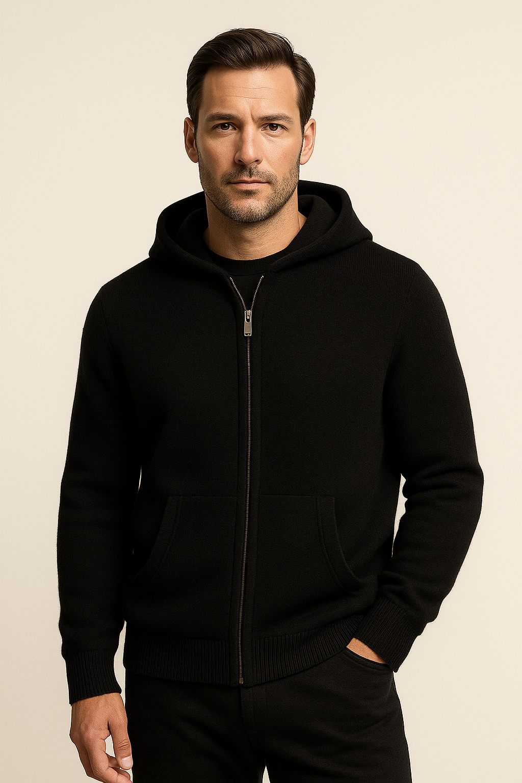 Tavole Hooded Zip Black