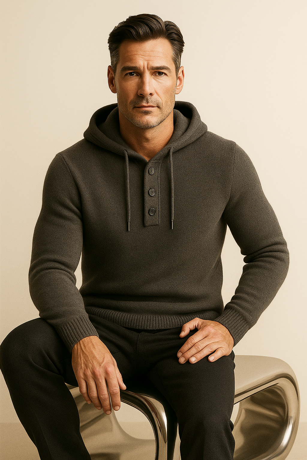 Taviano Hooded Knit Dark Grey