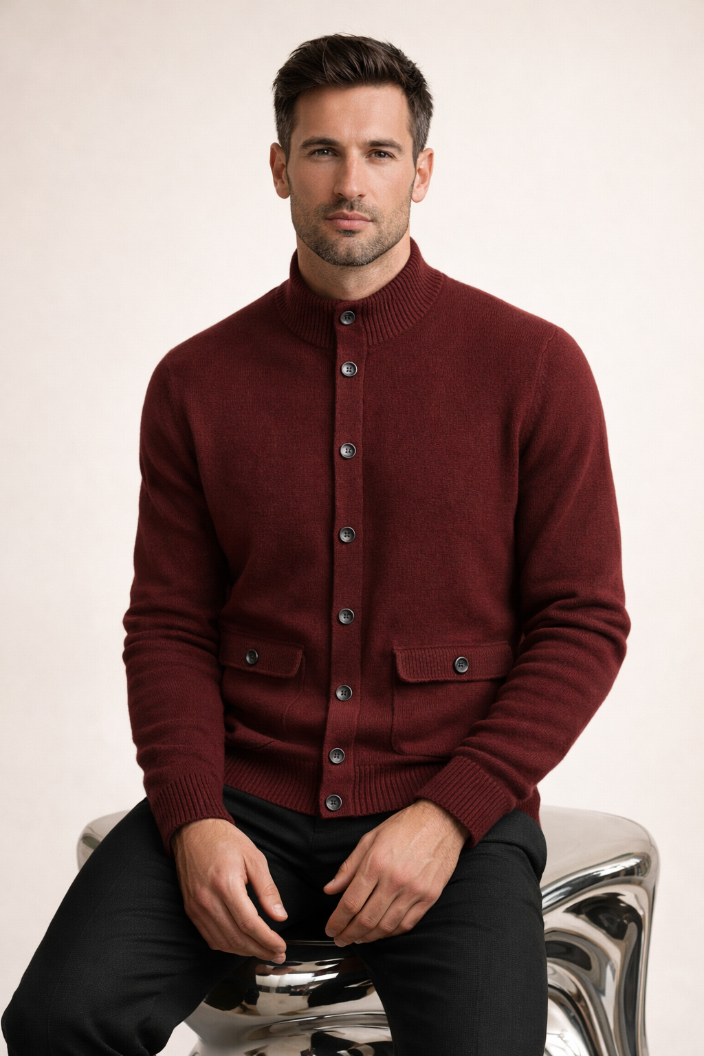 Giotto Knit Cardigan Maroon