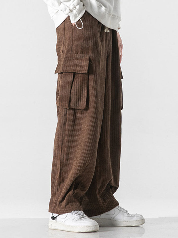 Relaxed Fit Touwsluiting Hem Corduroy Cargo Broek