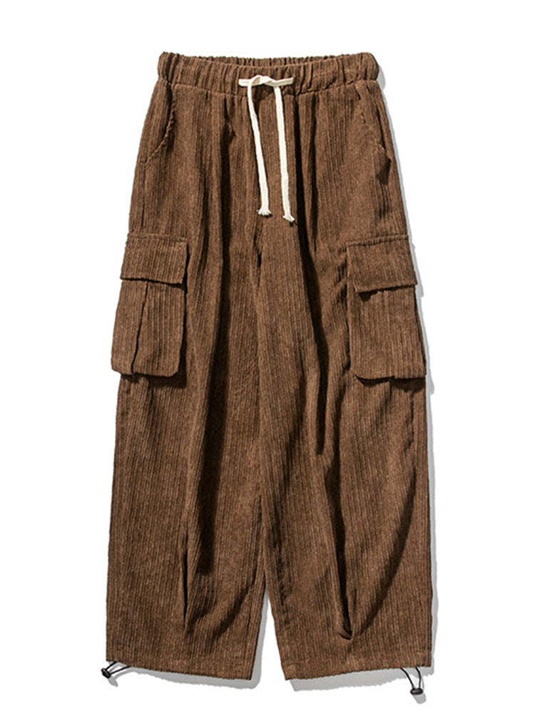Relaxed Fit Touwsluiting Hem Corduroy Cargo Broek