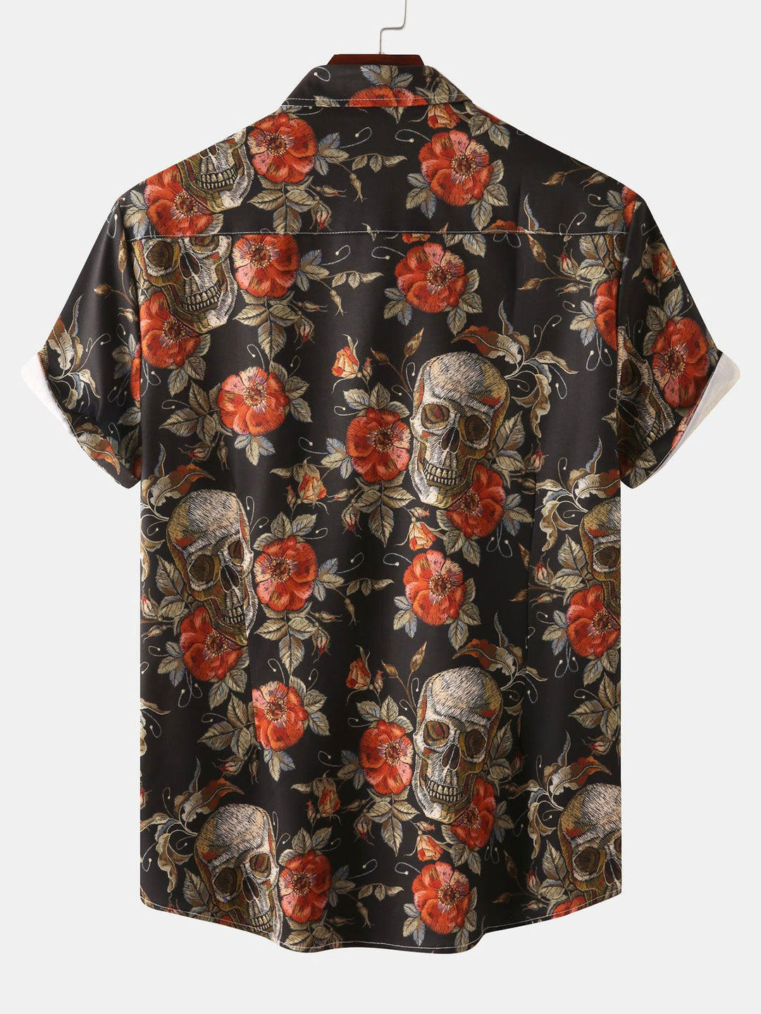 Rozen schedelprint knoopshirt
