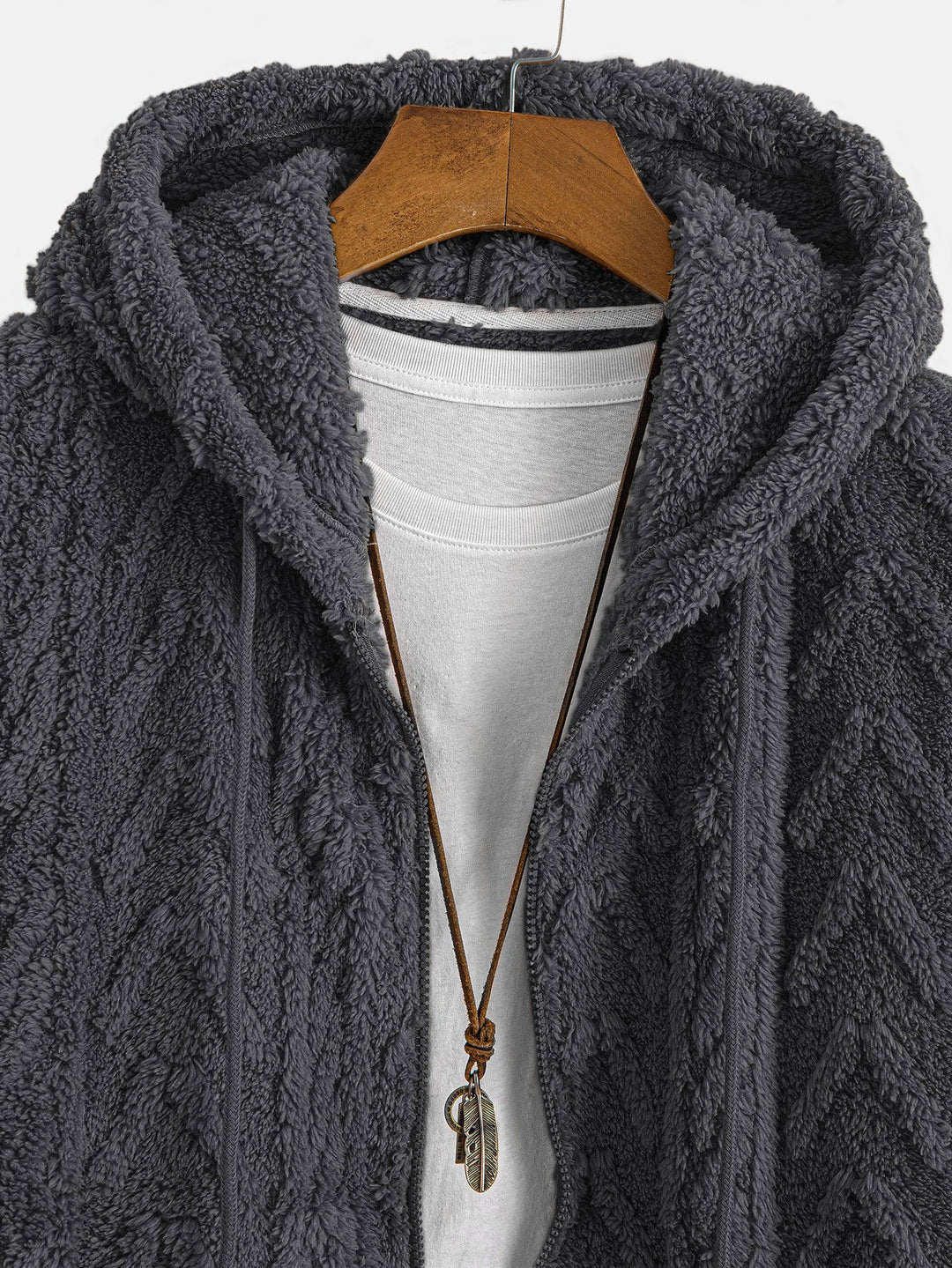 Geometrische Jacquard Zip Up Teddy Hoodie