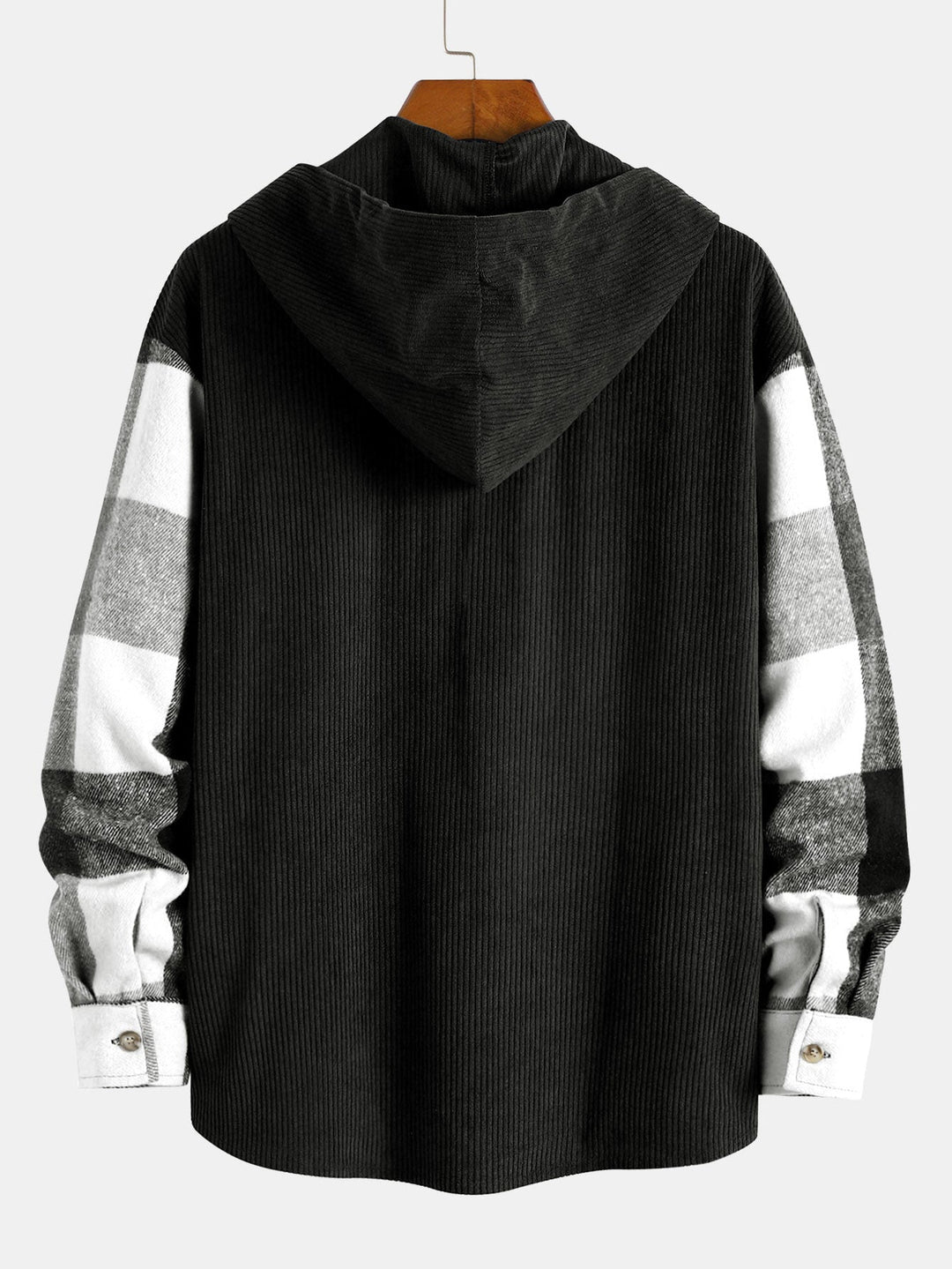 Relax Fit Flanel Ruit Corduroy Patchwork Hoodie Shirt