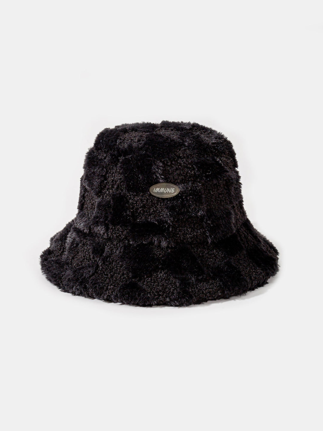 Check Plush Warm Faux Fur Bucket Hat