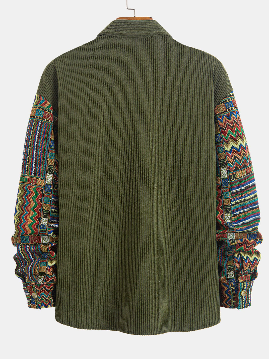 Relax Fit Etnische Geometrische Corduroy Patchwork Shirt # Willekeurig Patroon Ontwerp #